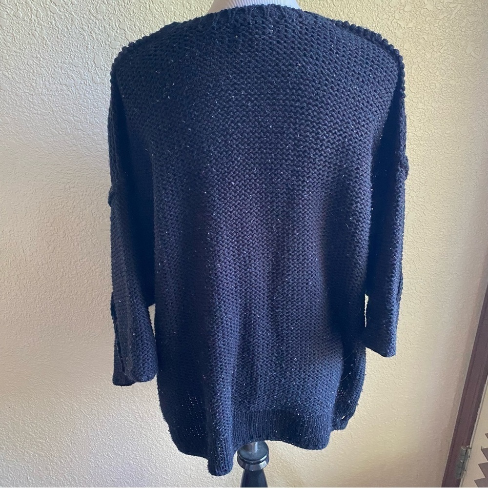 Easel Chunky Knit 3/4 Sleeve Long Line Sweater Black: M/L - Picture 5 of 10
